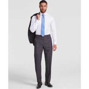 Michael Kors Malone Classic Fit Stretch Wool Checked Dress Pants Brown/Blue NWT